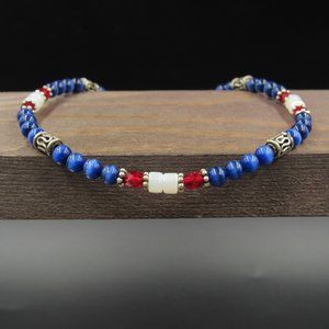 10" Sterling Silver Red White Blue Ankle Bracelet
